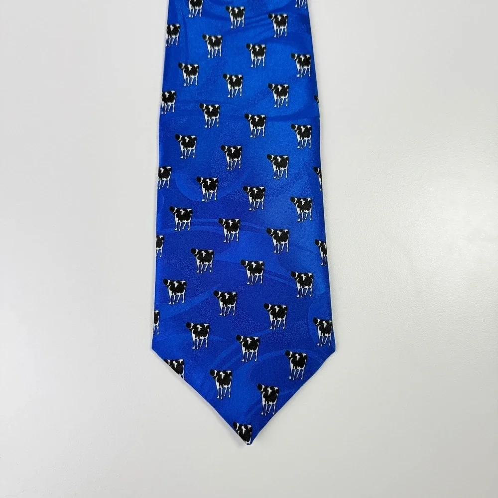 Beau Ties Ltd of Vermont Mens Blue Cow Print Silk Neck‎ Tie Hand Sewn in Vermont
